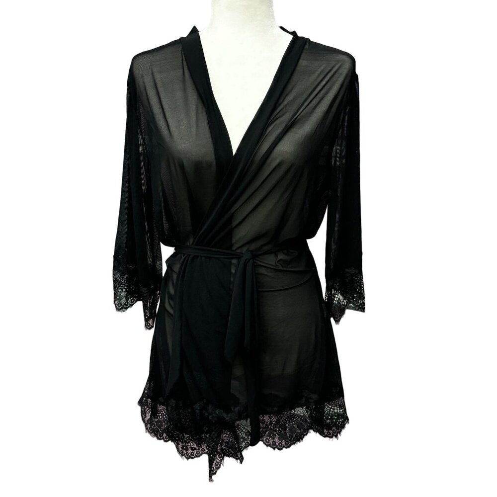 Shirley Of Hollywood Robe Black Mesh & Lace Size L